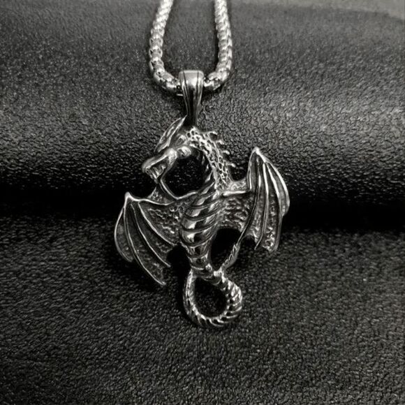 Stainless Steel Dragon Pendant Necklace - Picture 2 of 6
